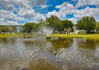 Pond with fountain at Seminole Gardens
