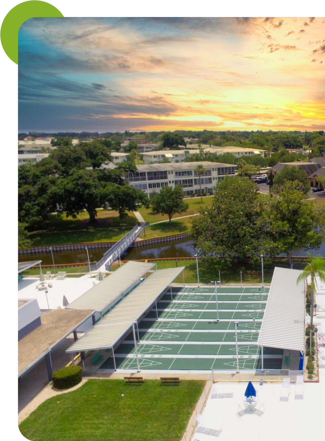 Sunset Over Suburban Resort Grounds